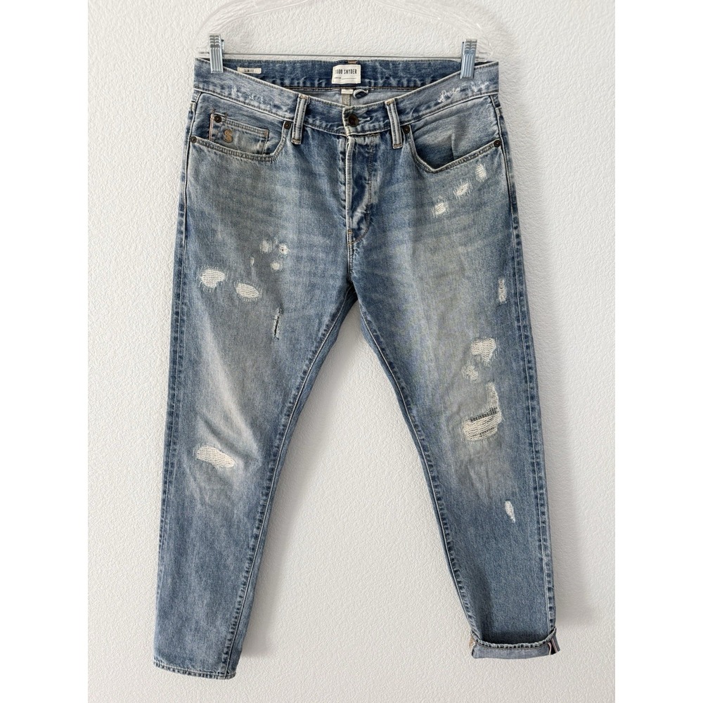 Todd Snyder Mens Selvedge Slim Fit Distressed Jeans 32x34 Actual 34x33